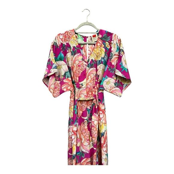 Farm Rio Anthropologie Eulalie pink floral Wide-Leg Jumpsuit size small boho - Picture 4 of 9